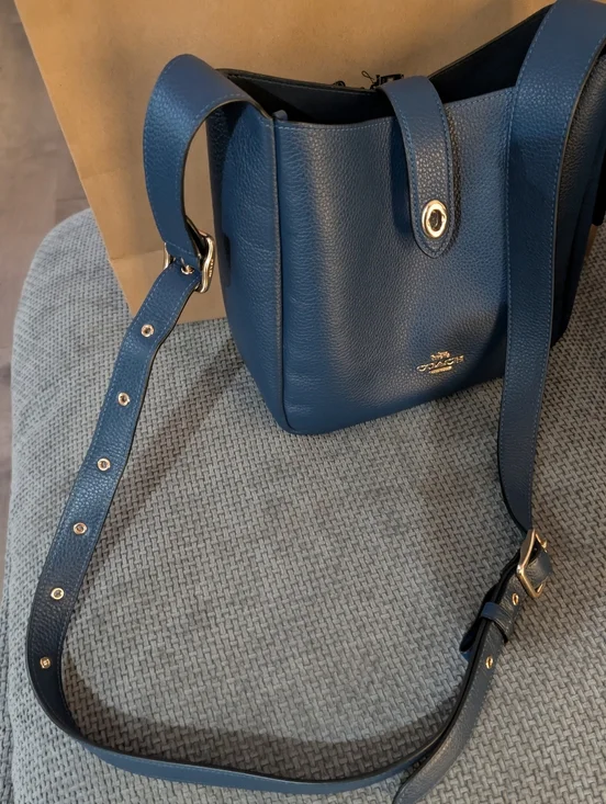Coach Pebbled Leather Shoulder Bucket Bag in Blue - Picture 3 of 4